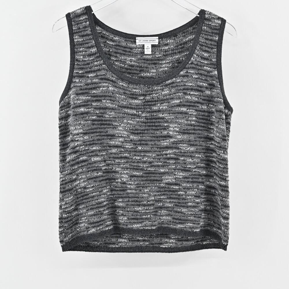 ST JOHN Top Womens Size M Gray Knit Wool Cotton Blend Sleeveless Scoop Neck Tank